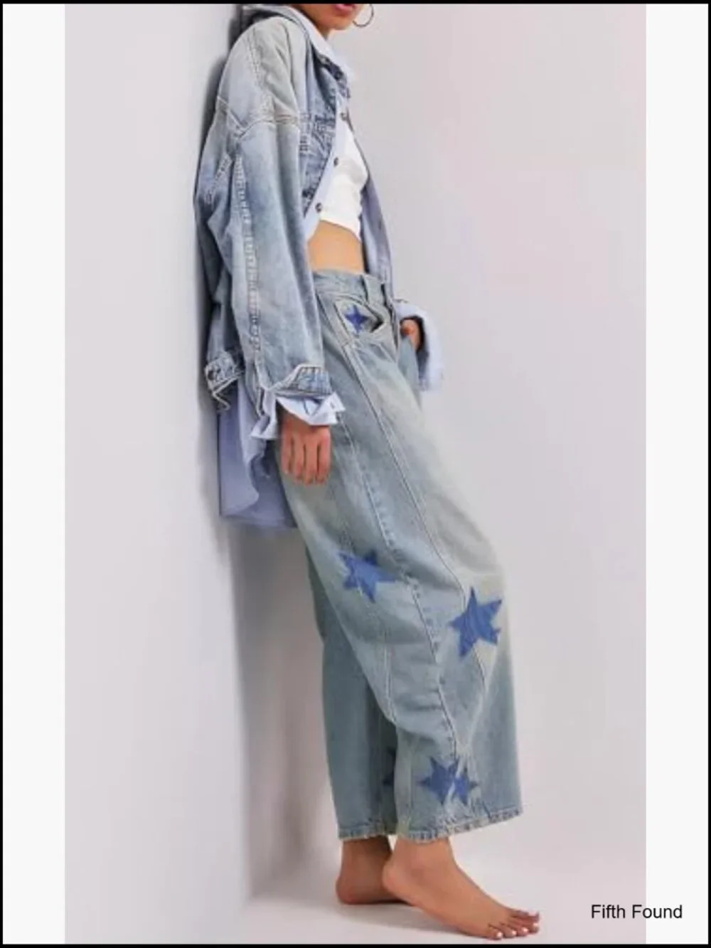 Wide Leg Barrel Jeans Distressed Vintage Boyfriend Fit Mid Rise Cotton Blend - Picture 5 of 7